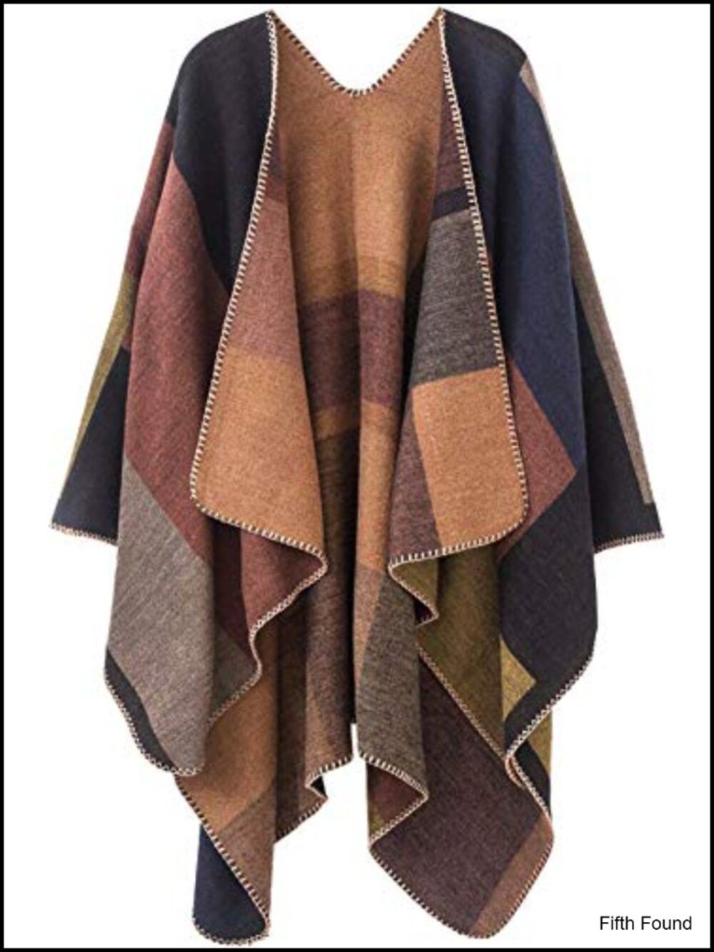 Shawl Wrap Poncho Cape Cardigan Open Front Reversible Plaid Women's